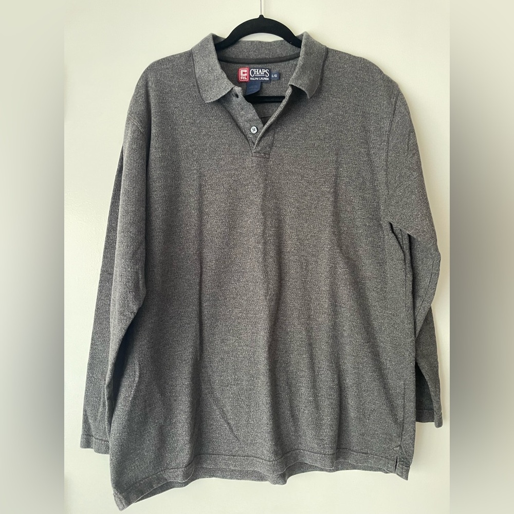 Chaps Ralph Lauren Gray Long Sleeved Polo Shirt